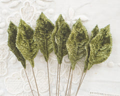 Dark Moss Green Velvet Leaves, Small, 10 Pcs.