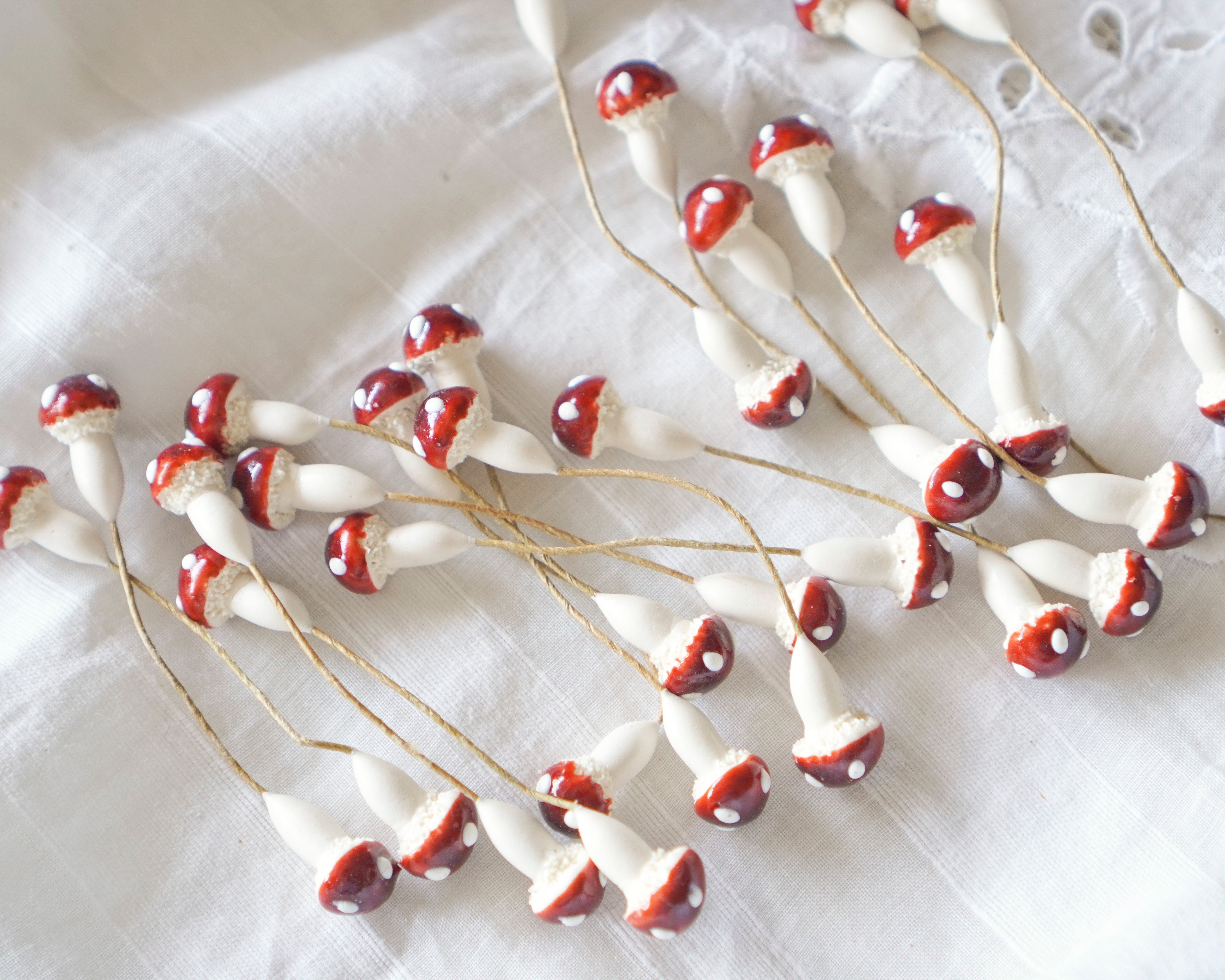 Brown German Plaster Mushrooms - 20 Vintage Craft Stems