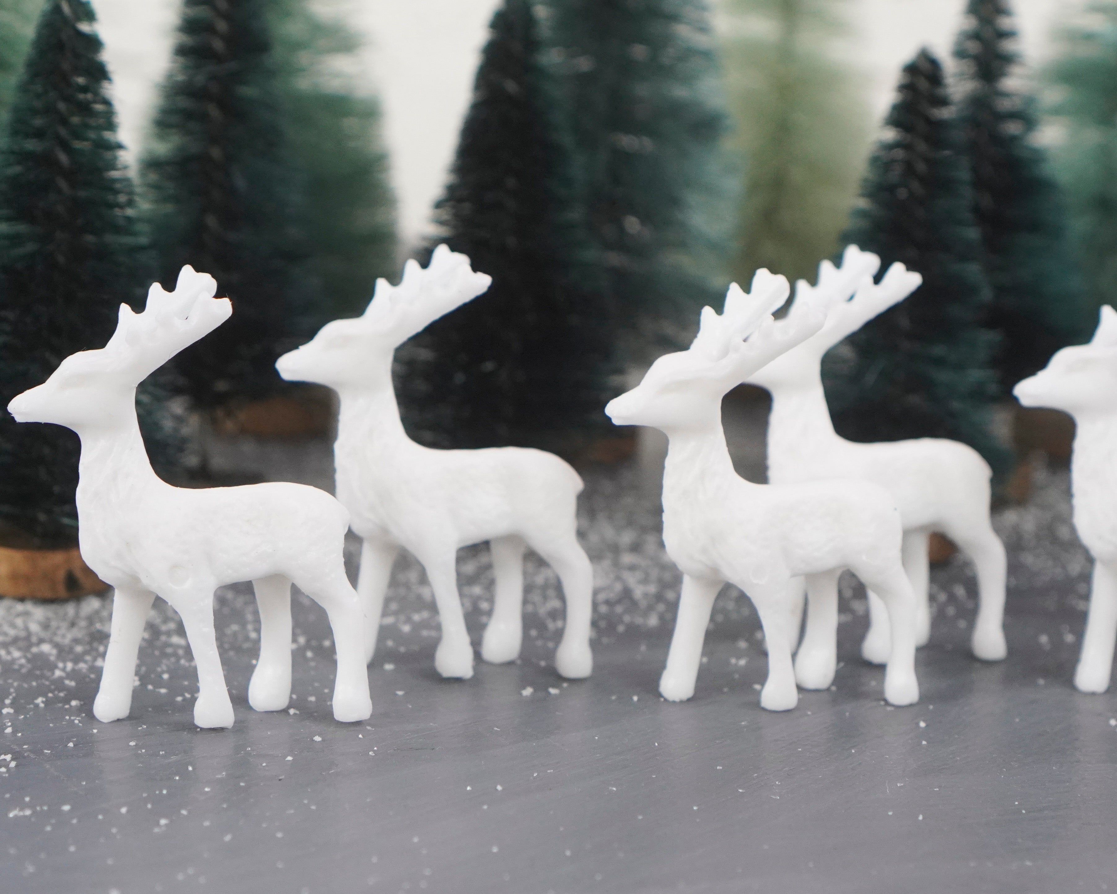 Miniature Plastic Deer - 6 Unpainted Mini Reindeer Figurines