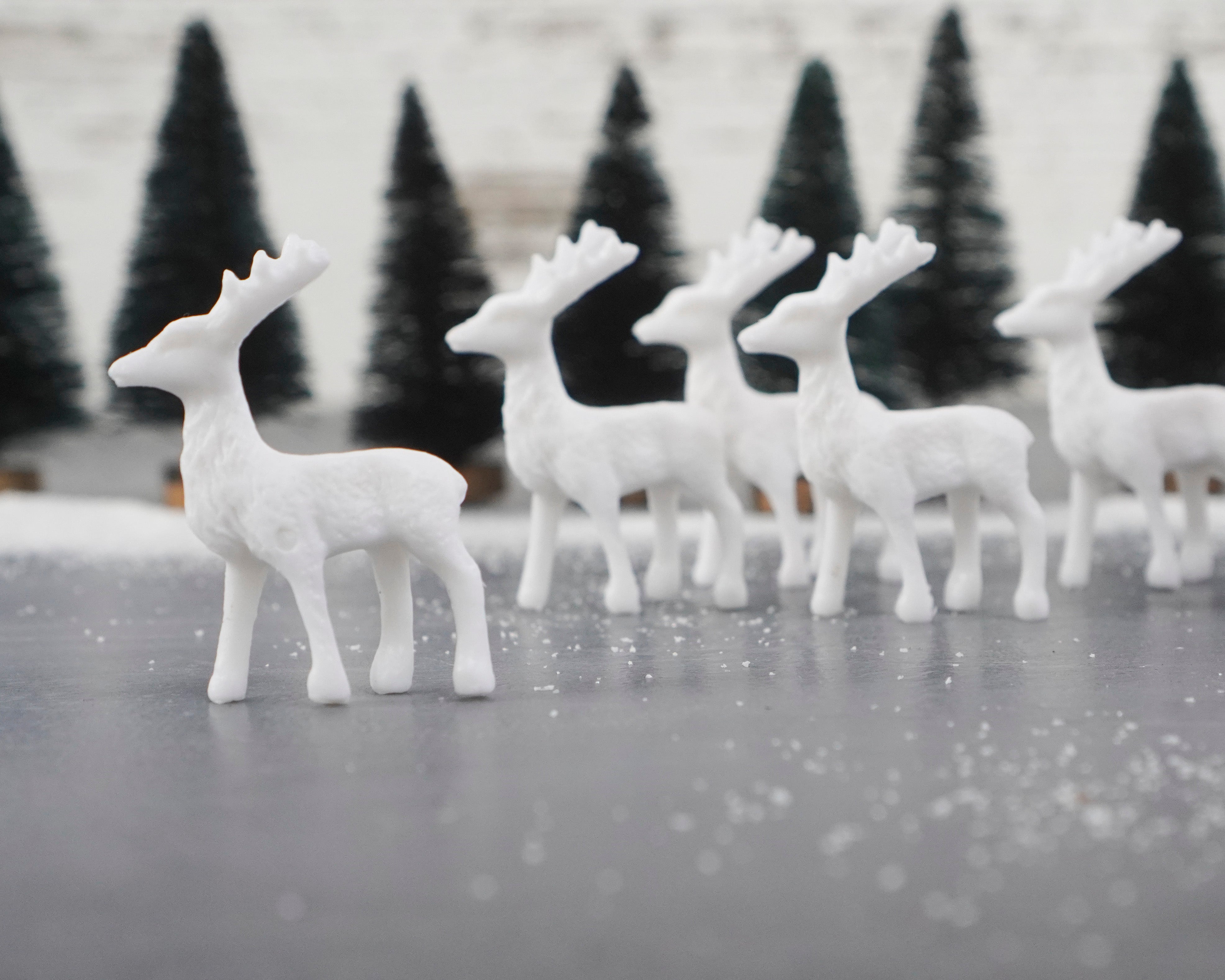 Miniature Plastic Deer - 6 Unpainted Mini Reindeer Figurines