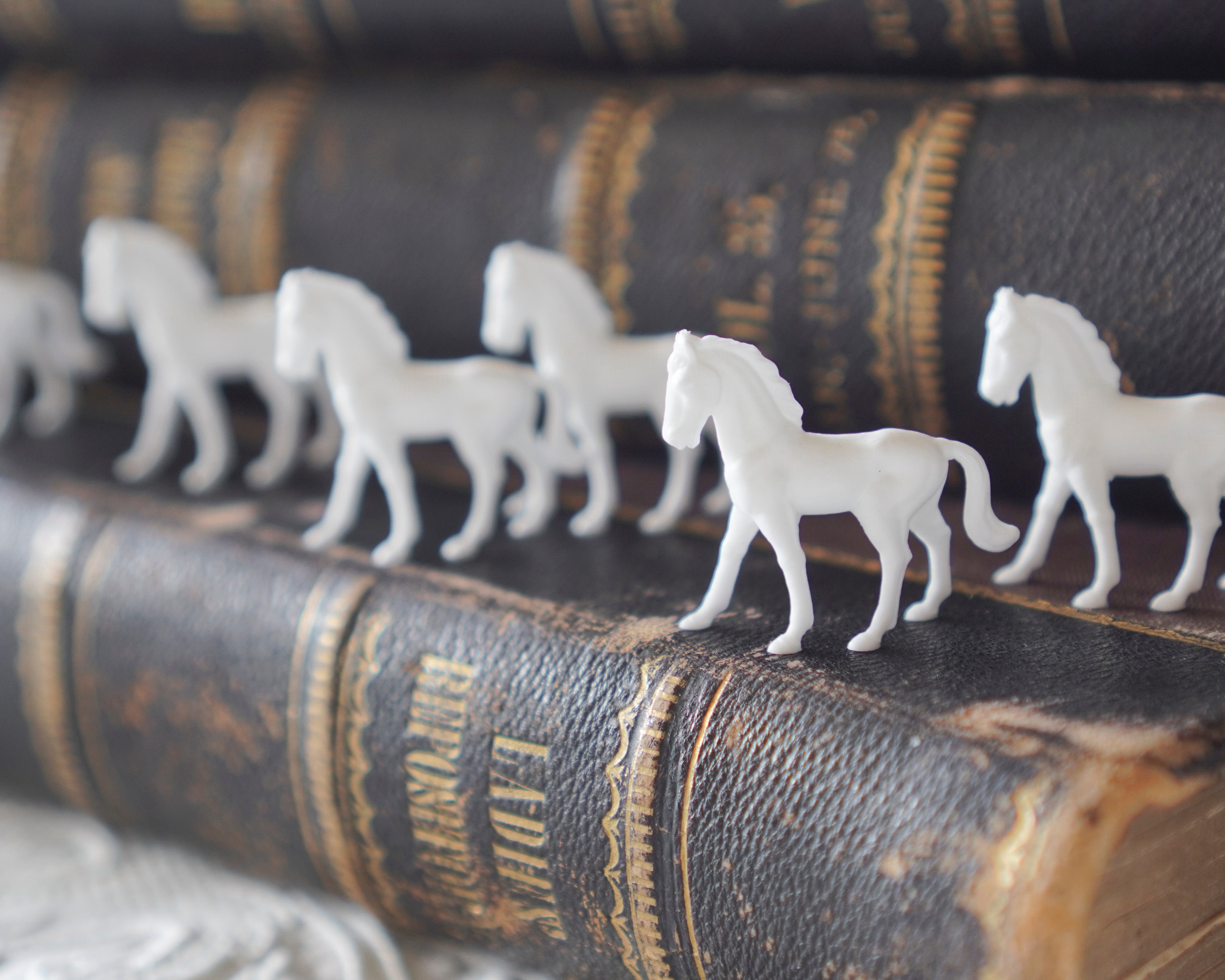 Miniature Horses - Tiny White German Plastic Horse Craft Figurines, 6 Pcs.