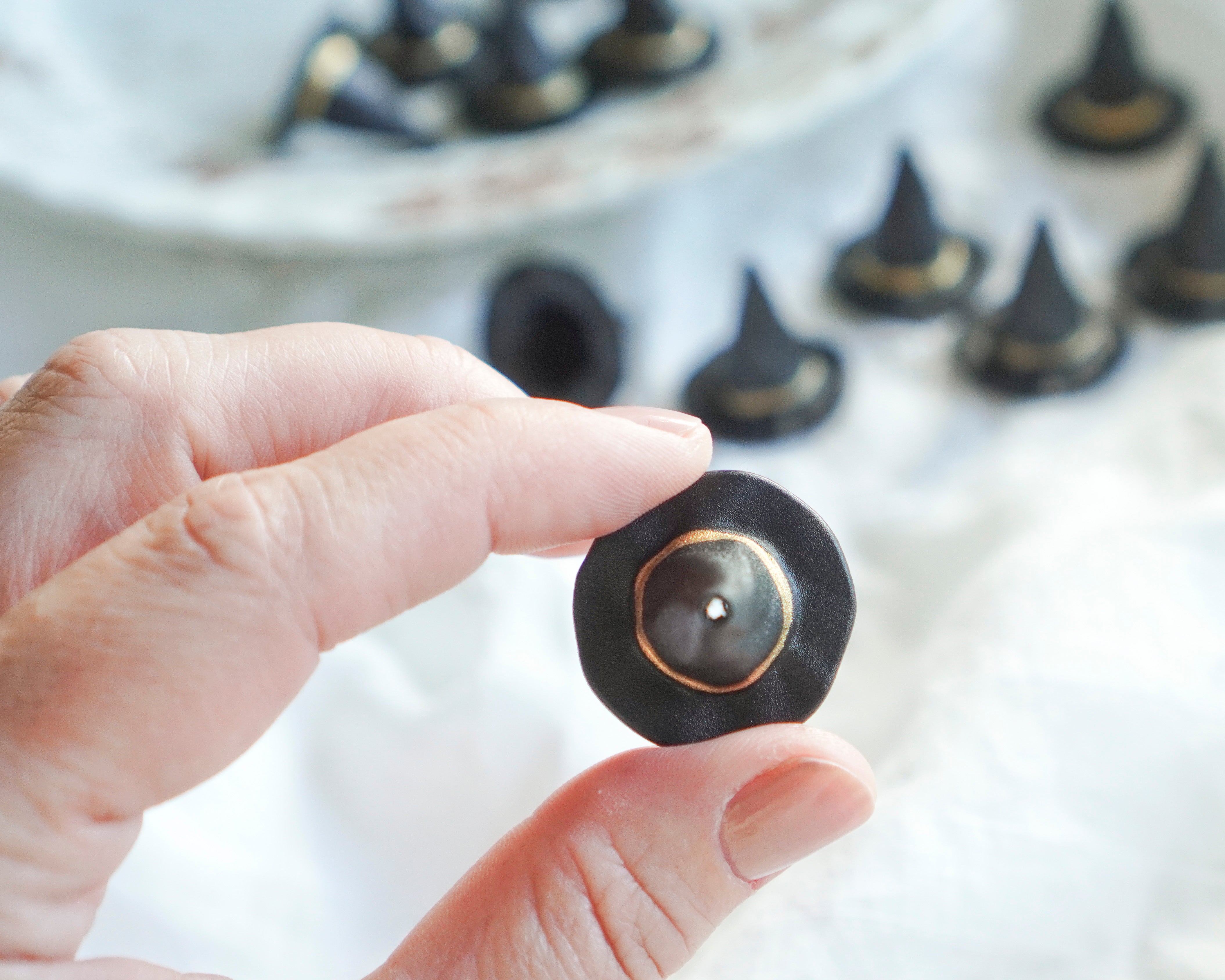 Miniature Witch Hats, Plastic Craft Hats (with Drilled Top Hole) - 12 Pcs.
