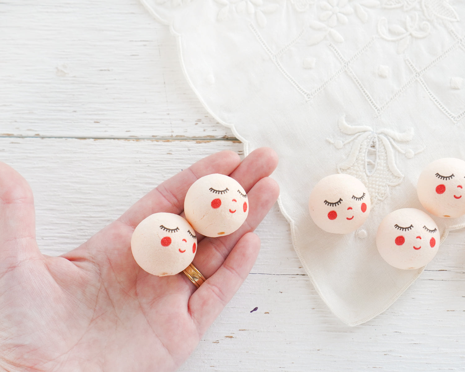 Cream Spun Cotton Heads: SWEET ANGEL - Vintage-Style Cotton Angel Heads with Faces
