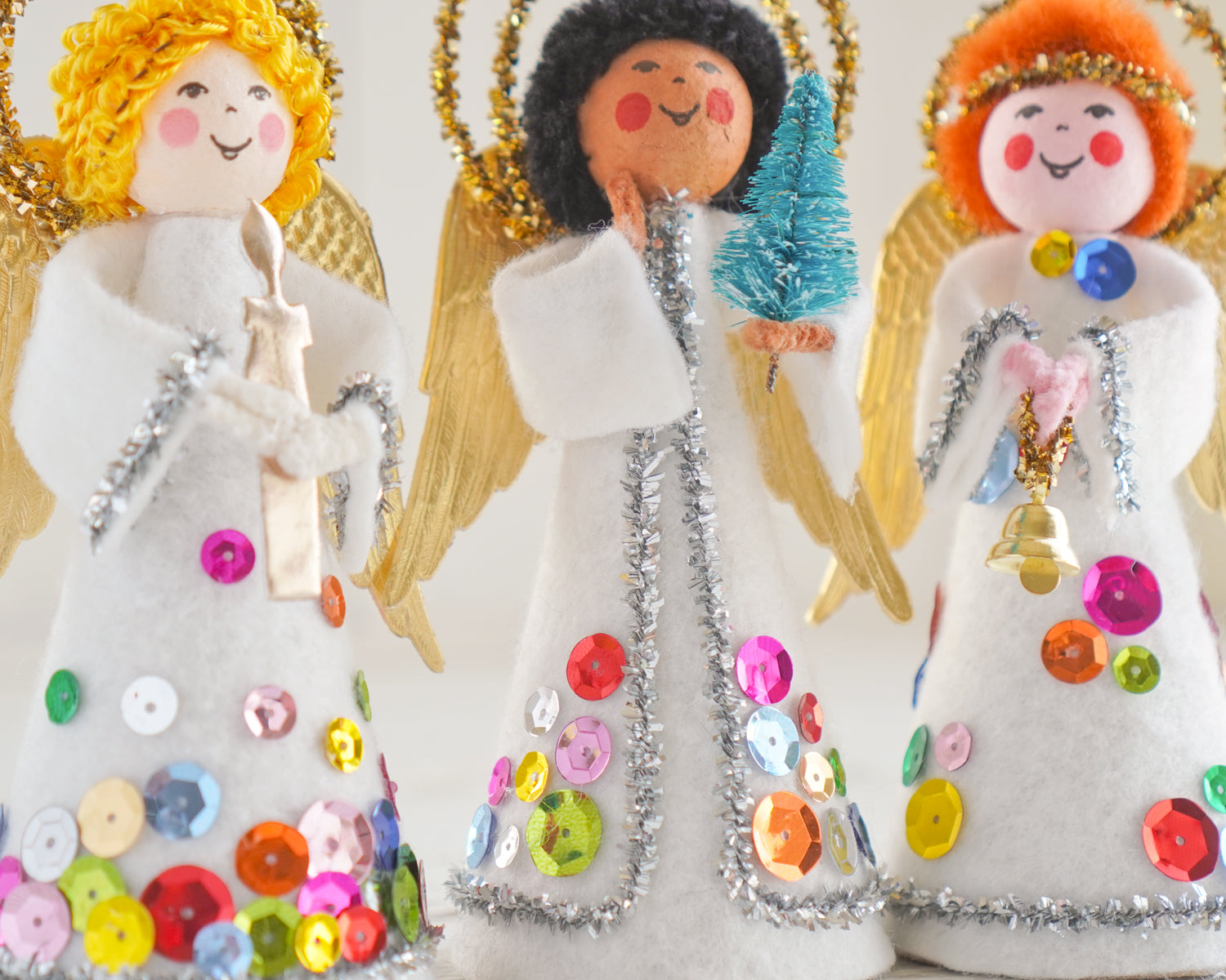 Felt Angel Craft Kit - DIY Retro Sequin Christmas Angels