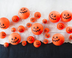 Spun Cotton Heads: SPOOKY PUMPKIN - Vintage-Style Cotton Jack o Lantern Heads with Faces