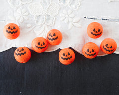 Spun Cotton Heads: SPOOKY PUMPKIN - Vintage-Style Cotton Jack o Lantern Heads with Faces