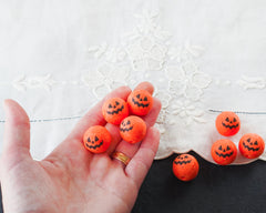 Spun Cotton Heads: SPOOKY PUMPKIN - Vintage-Style Cotton Jack o Lantern Heads with Faces