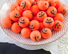 Spun Cotton Heads: SPOOKY PUMPKIN - Vintage-Style Cotton Jack o Lantern Heads with Faces