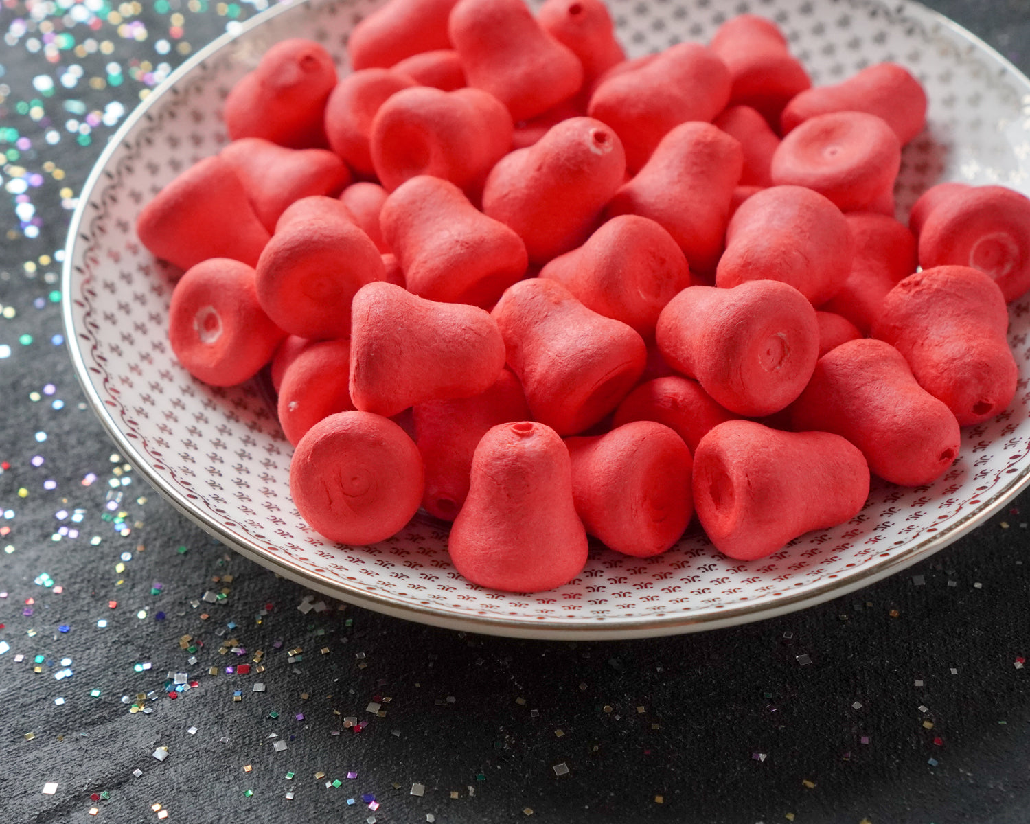 Mini Red Bells - 20mm Tinted Spun Cotton Craft Shapes, 24 Pcs.