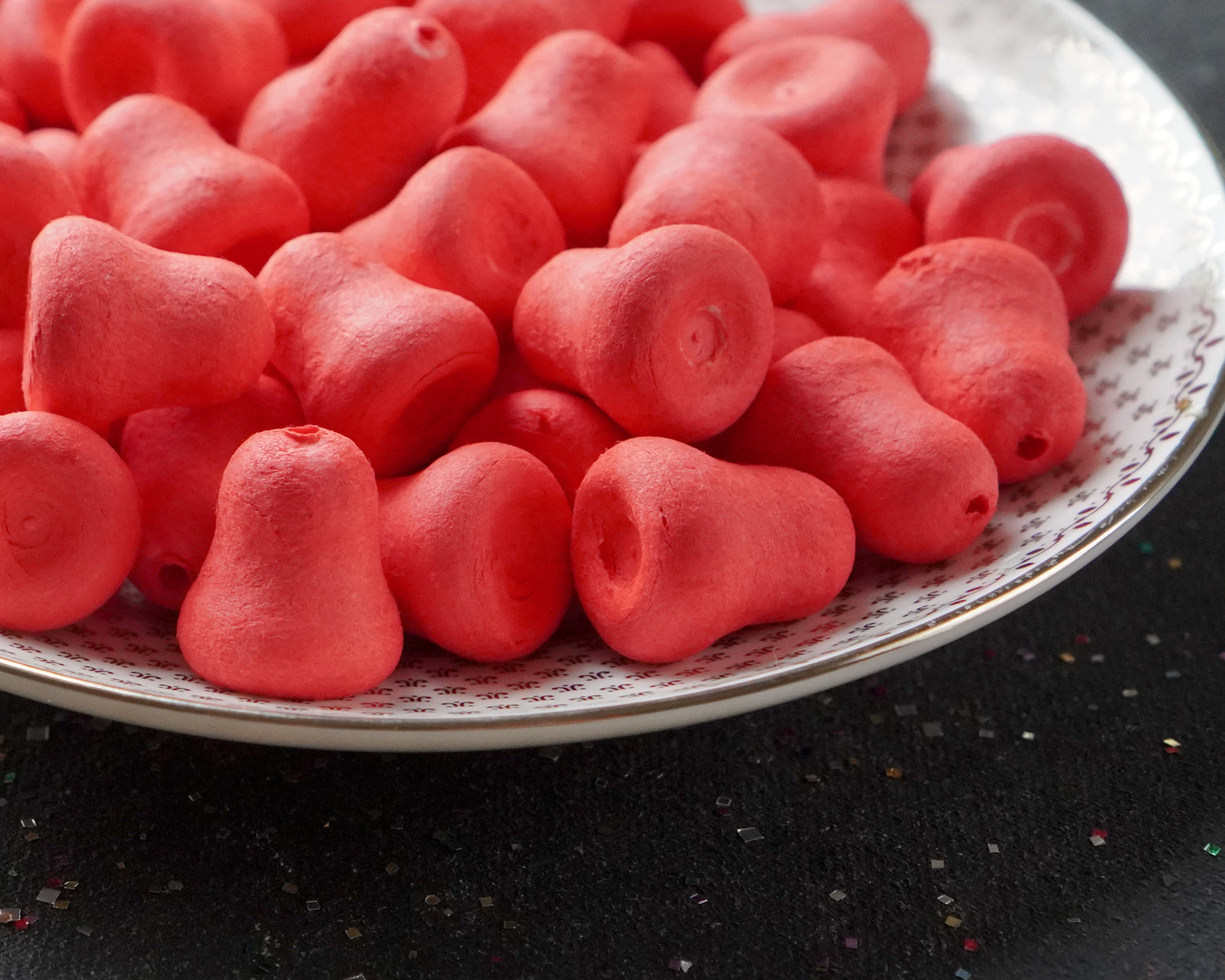 Mini Red Bells - 20mm Tinted Spun Cotton Craft Shapes, 24 Pcs.