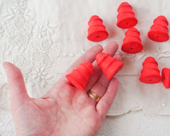 Red Spun Cotton Bells - 32mm Small Retro Striped Bell Craft Shapes, 12 Pcs.