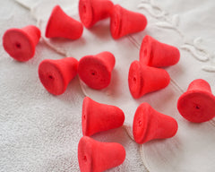 Small Red Spun Cotton Bells - 24mm Vintage-Style Craft Shapes, 12 Pcs.