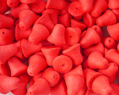 Small Red Spun Cotton Bells - 24mm Vintage-Style Craft Shapes, 12 Pcs.