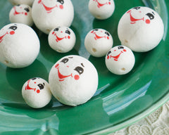 Spun Cotton Heads: FROSTY - Vintage-Style Jolly Snowman Heads with Faces, 12 Pcs.