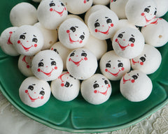 Spun Cotton Heads: FROSTY - Vintage-Style Jolly Snowman Heads with Faces, 12 Pcs.