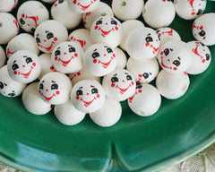 Spun Cotton Heads: FROSTY - Vintage-Style Jolly Snowman Heads with Faces, 12 Pcs.