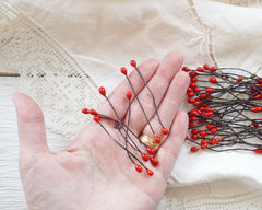 Mini Holly Berry Wired Stems - 50 Pcs.