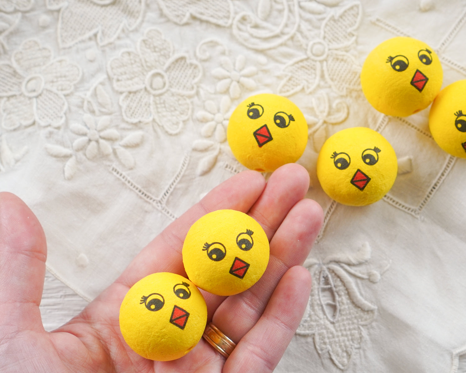 Spun Cotton Bird Craft Heads with Vintage-Style Chick Faces, 12 Pcs.