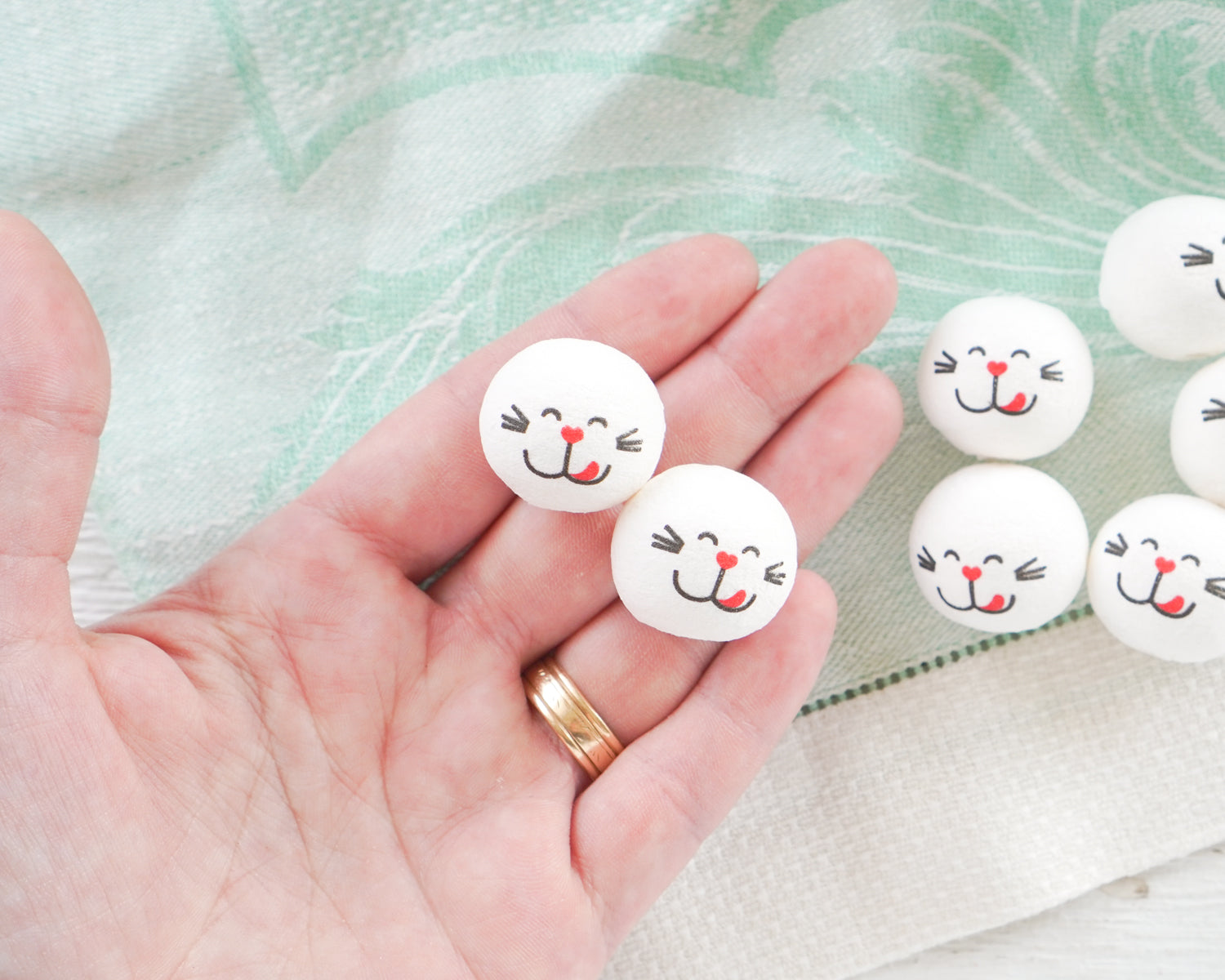 Spun Cotton Bunny / Cat Craft Heads with Faces - 22mm Vintage-Style Animal Heads 12 Pcs
