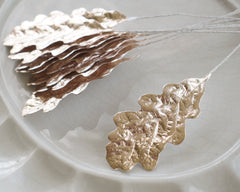 Oak Leaves - Metallic Gold Foiled Paper Autumn Craft Leaf Stems, 10 Pcs.