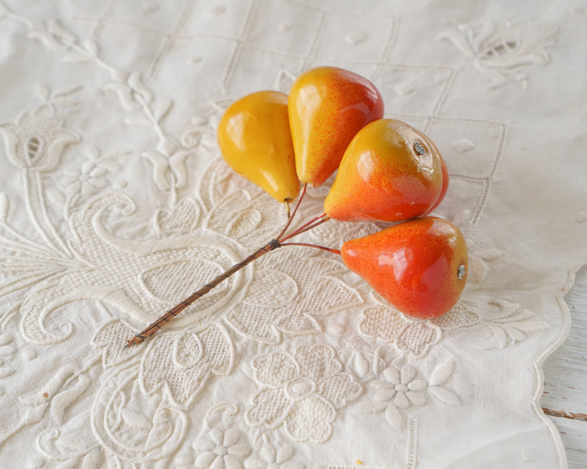 Autumn Pear Picks - Spun Cotton Craft Fruit on Stems, 5 pcs.