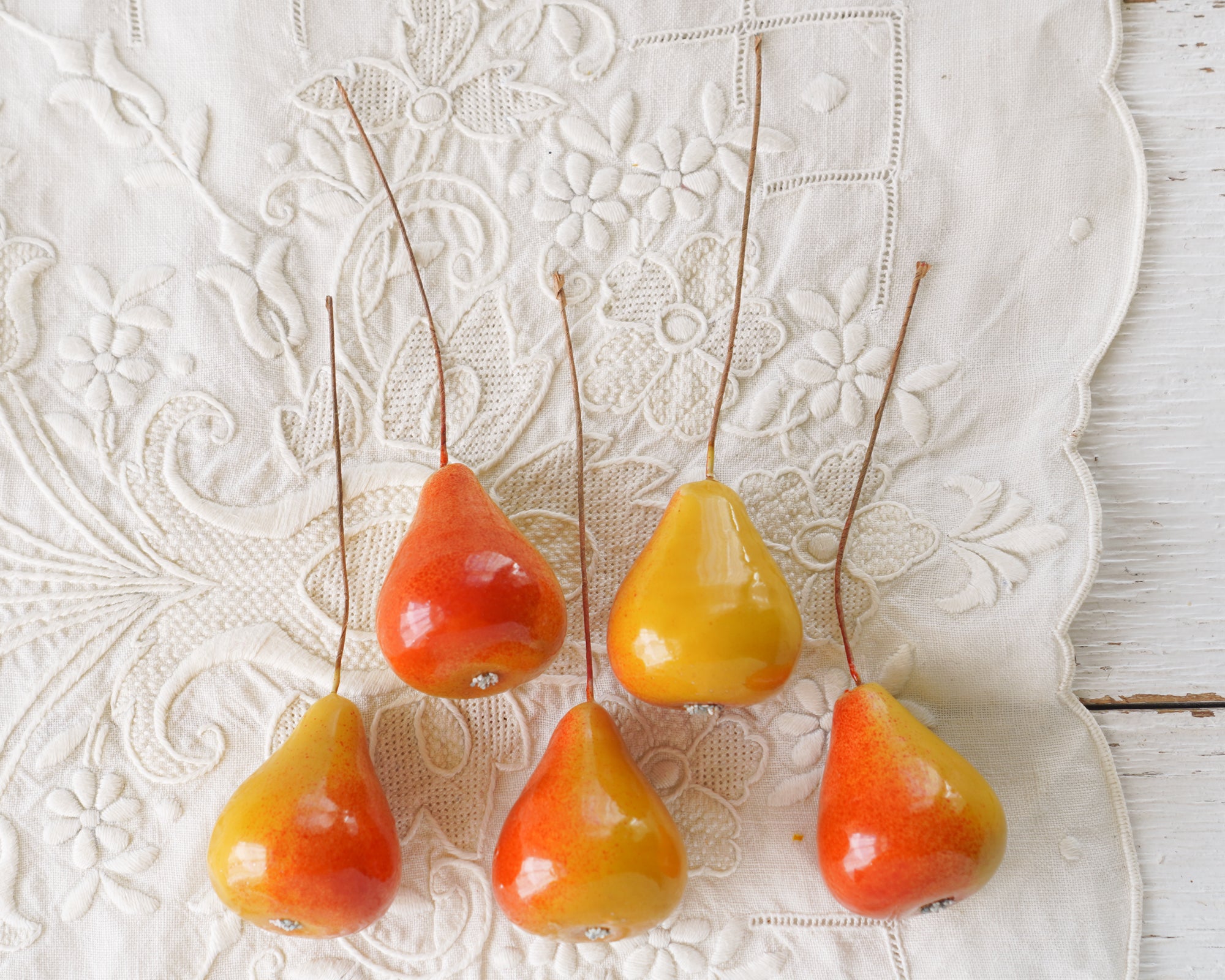 Autumn Pear Picks - Spun Cotton Craft Fruit on Stems, 5 pcs.