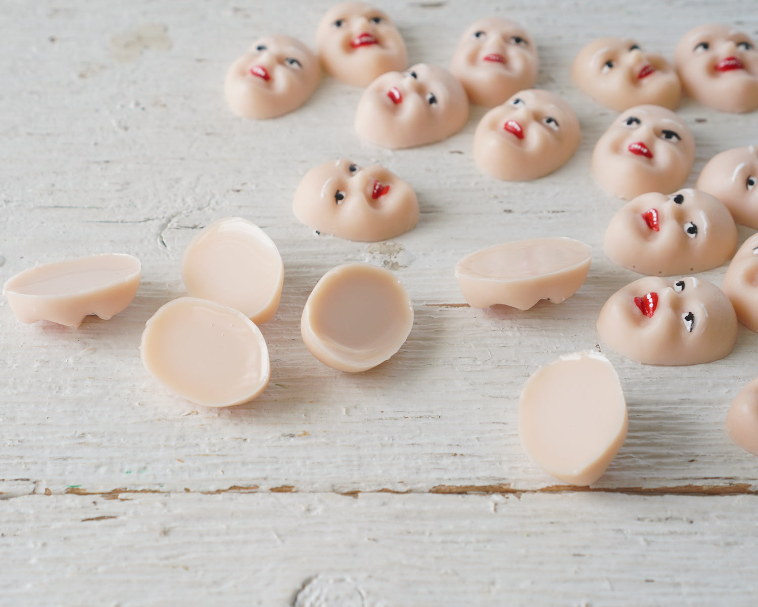 Singing Elf Faces, Cream - Miniature Plastic Face Cabochons for Crafts, 12 Pcs.