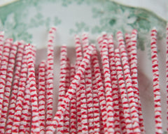Stiff Bristle Pipe Cleaners - Red and Cream Candy Cane Striped Chenille Stems, Bundle of 36