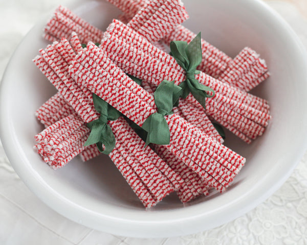 Stiff Bristle Pipe Cleaners - Red and Cream Candy Cane Striped Chenille Stems, Bundle of 36