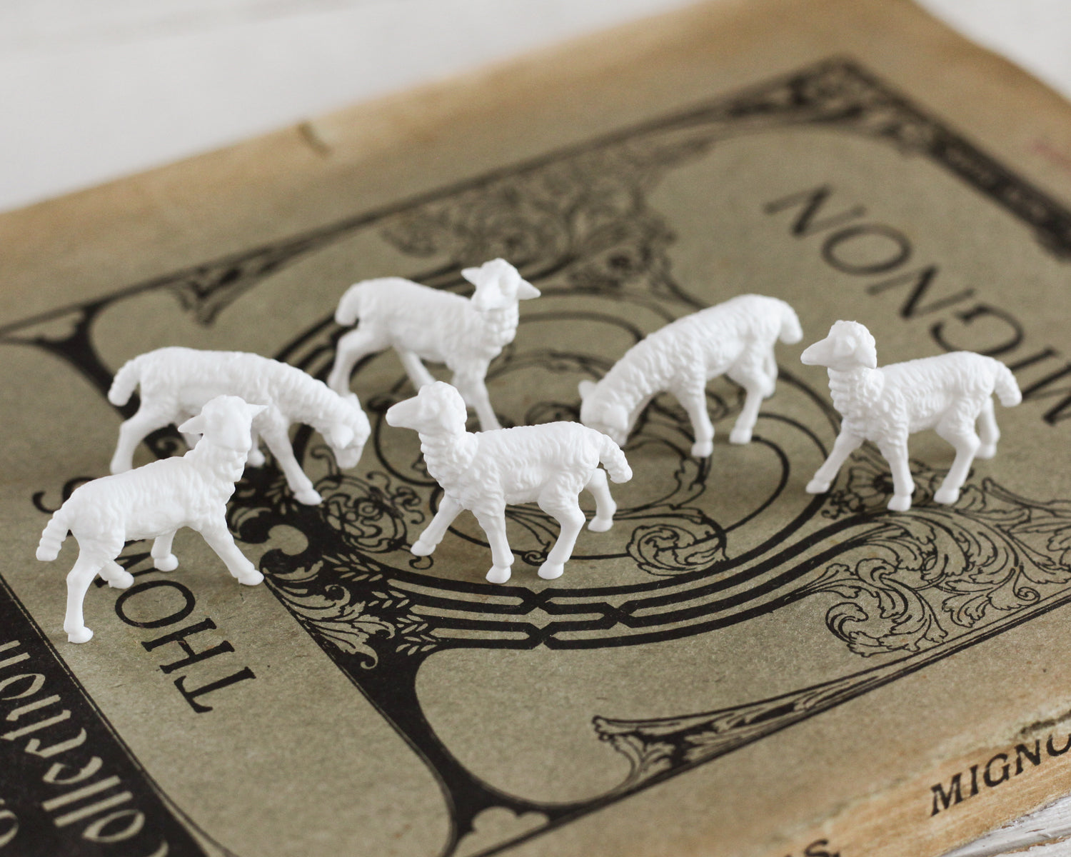 Miniature Sheep - German Plastic Craft Figurines, 6 Pcs.