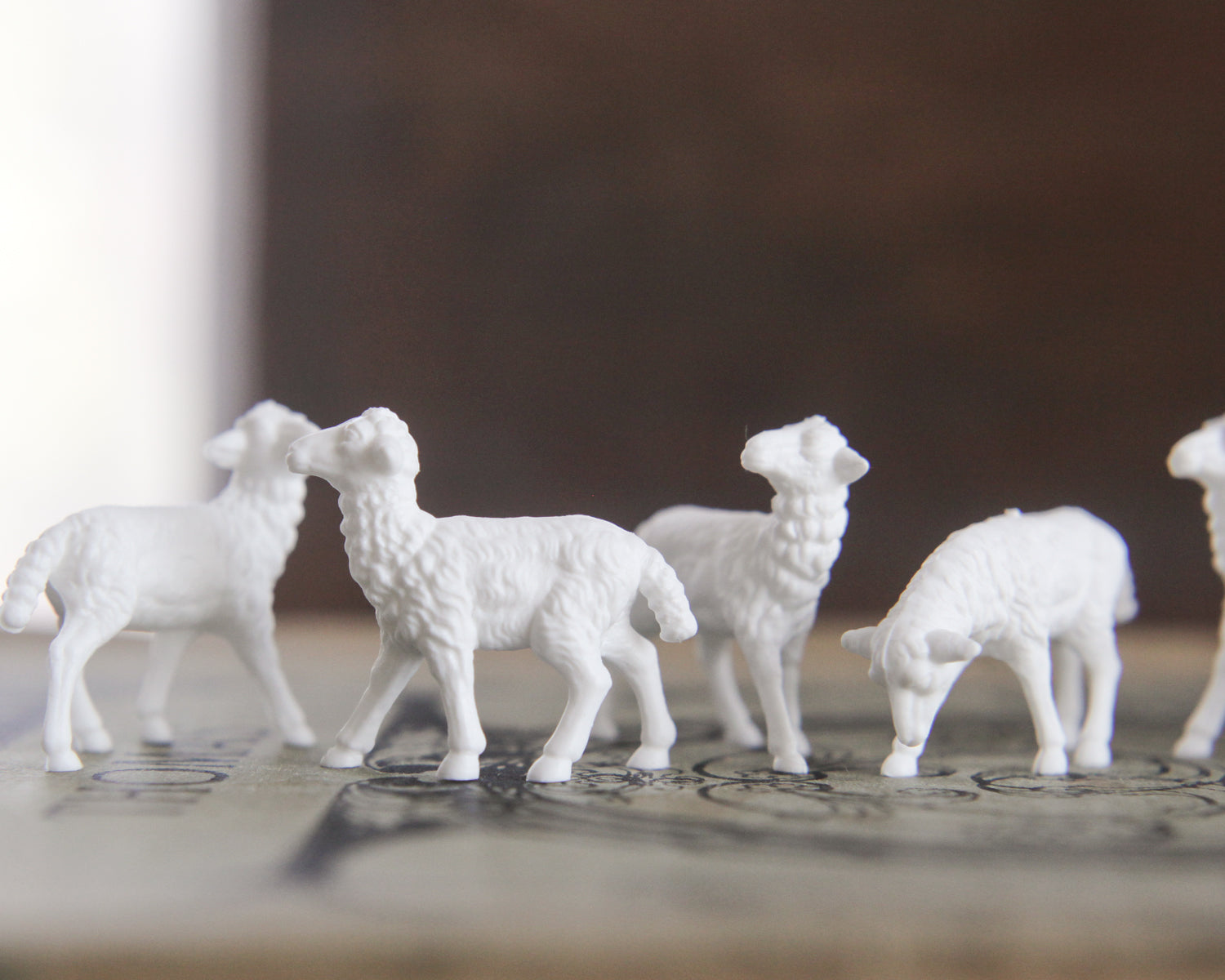 Miniature Sheep - German Plastic Craft Figurines, 6 Pcs.
