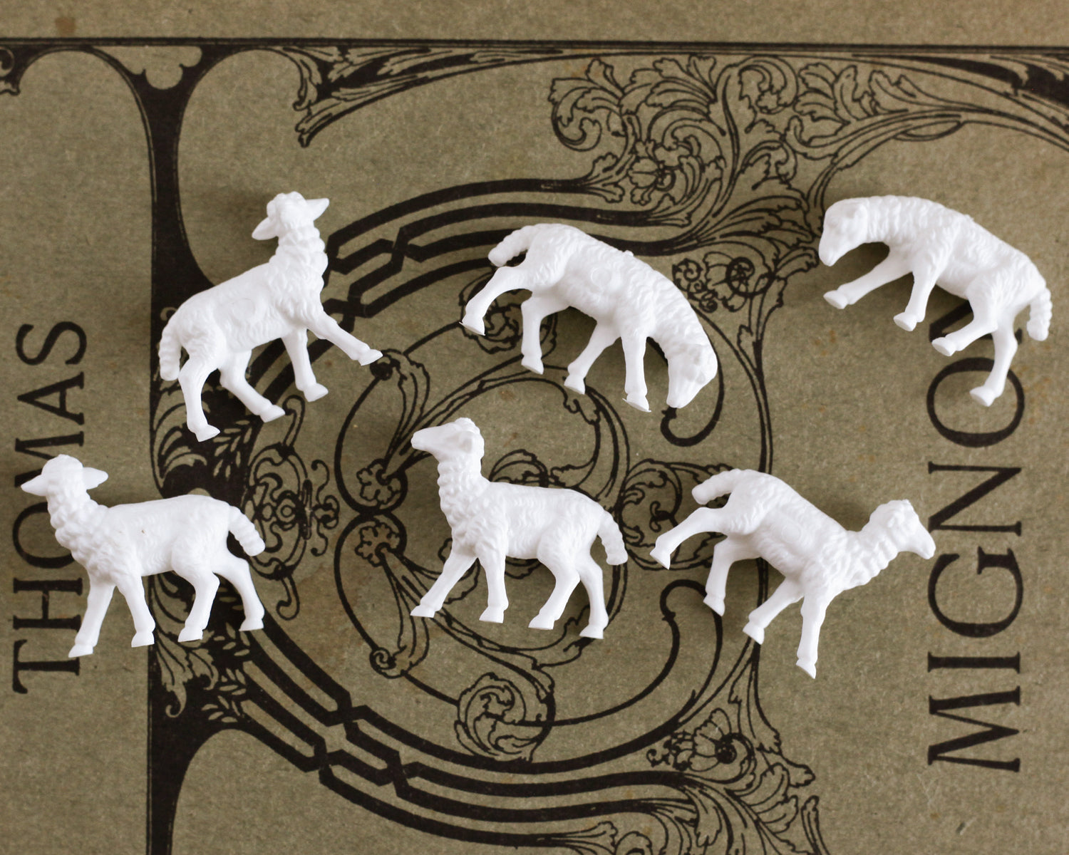 Miniature Sheep - German Plastic Craft Figurines, 6 Pcs.