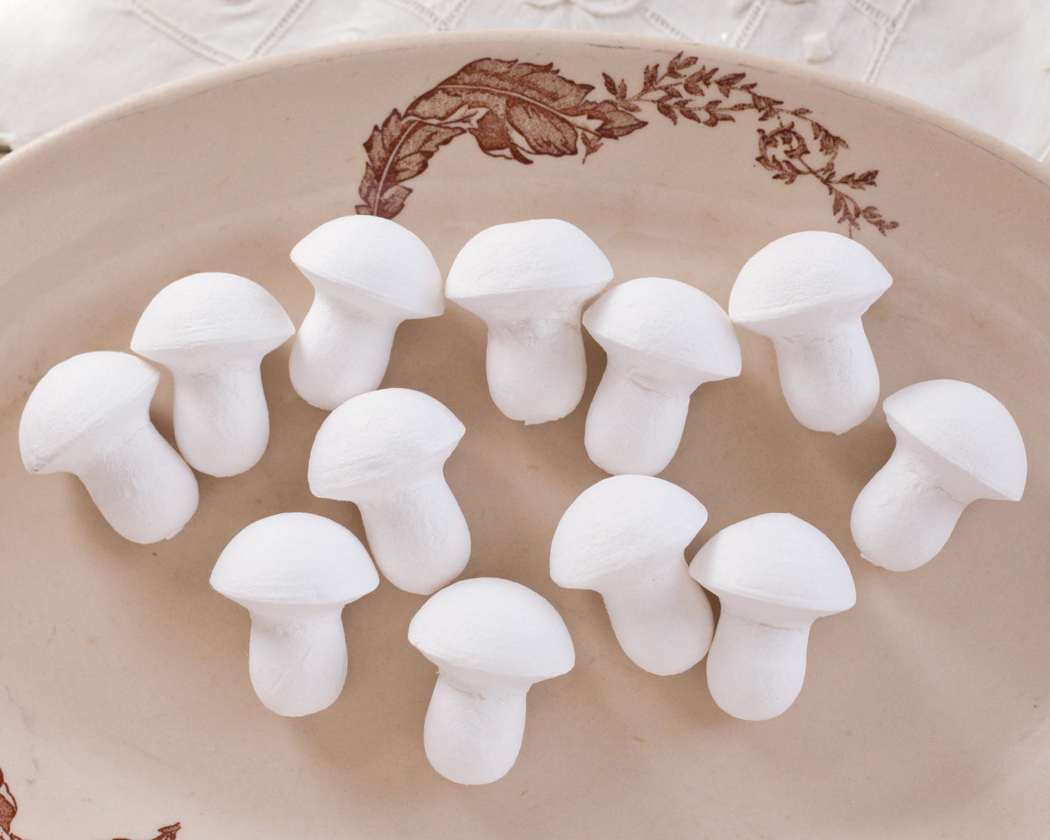 Large Button Mushrooms - 40 x 32mm Spun Cotton Craft Shapes, 12 Pcs.
