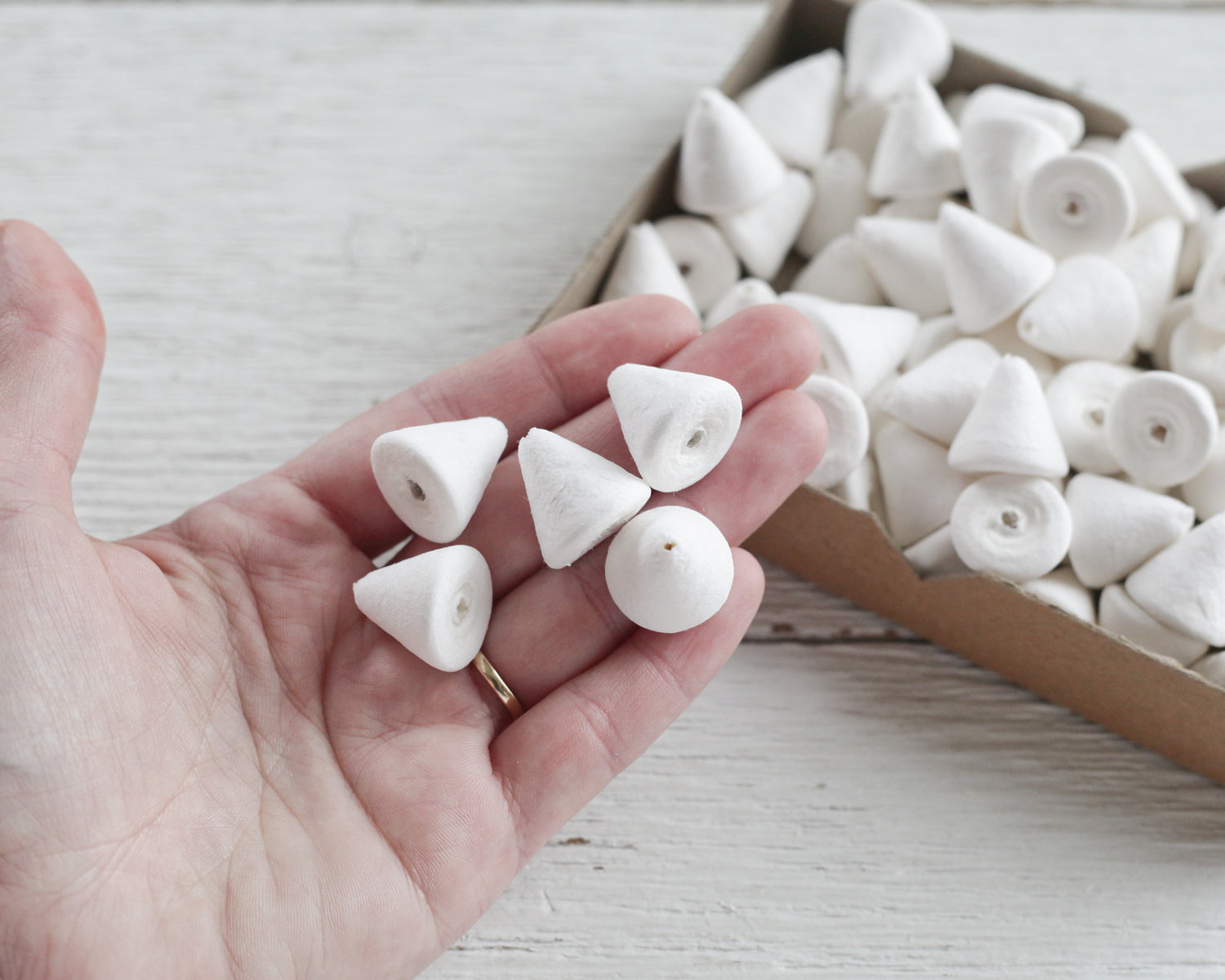 Small Spun Cotton Cones - 18mm Cone Craft Shapes, 12 Pcs.