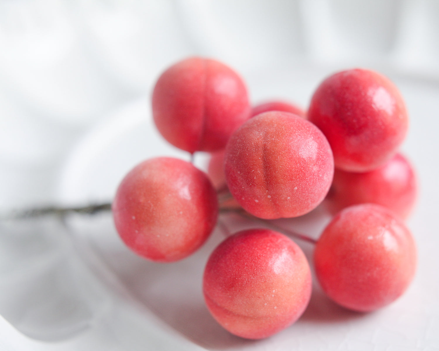 Spun Cotton Peach Picks - Mini Craft Fruit on Stems, 10 pcs.