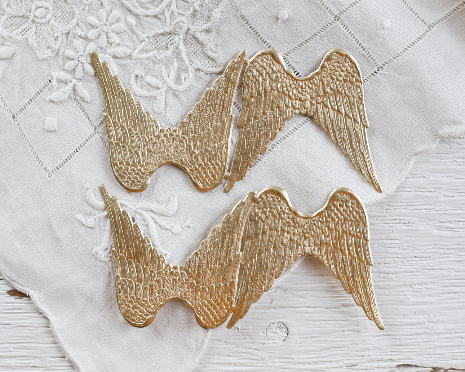 Paper Angel Wings - Embossed Gold Foil Die Cut Dresden Paper Wings, 4 Pcs.