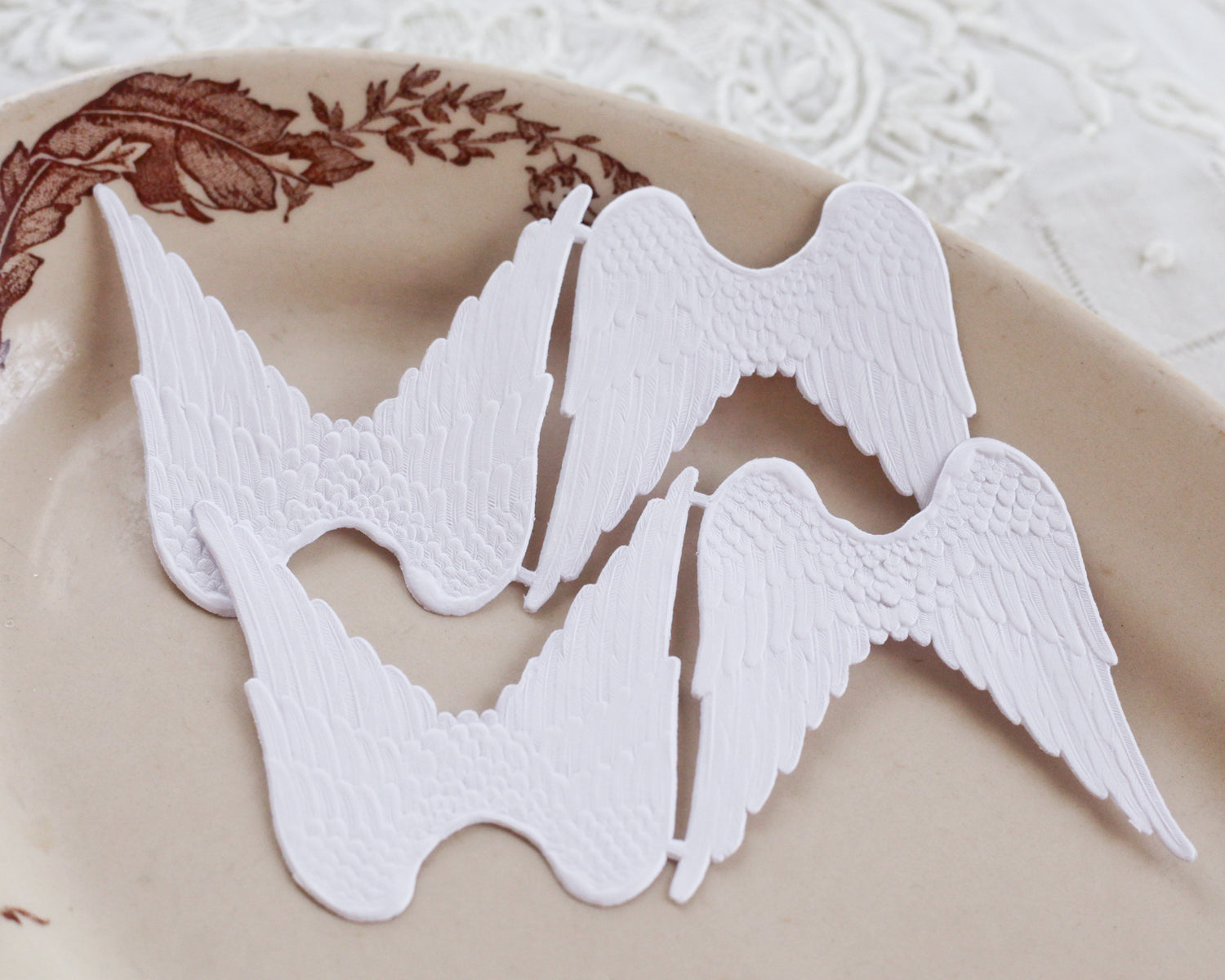 Paper Angel Wings - Embossed White Die Cut Dresden Paper Wings, 4 Pcs.