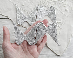Paper Angel Wings - Embossed Silver Foil Die Cut Dresden Paper Wings, 4 Pcs.