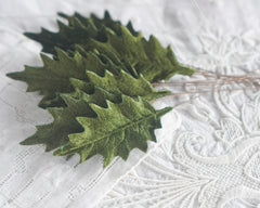 Velvet Holly Leaves, 10 Pcs.