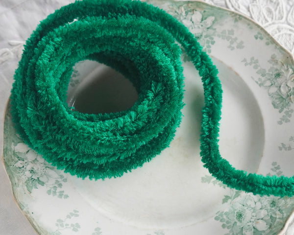 Wired Green Yarn Trim - Fluffy Chenille Craft Cord, 3 Yds.