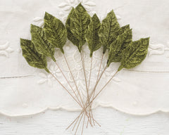 Dark Moss Green Velvet Leaves, Medium, 10 Pcs.