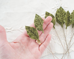 Dark Moss Green Velvet Leaves, Medium, 10 Pcs.