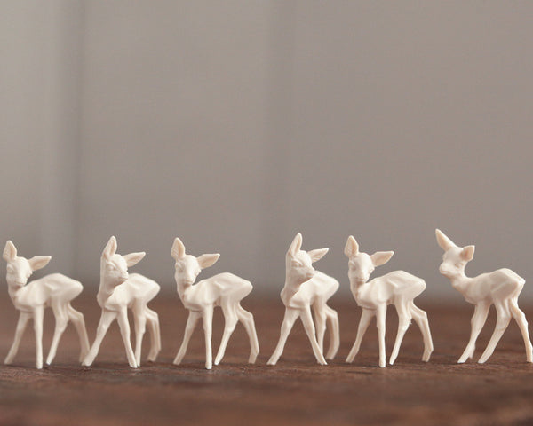 Miniature Plastic Deer - One Dozen Tiny Cream German Craft Figurines
