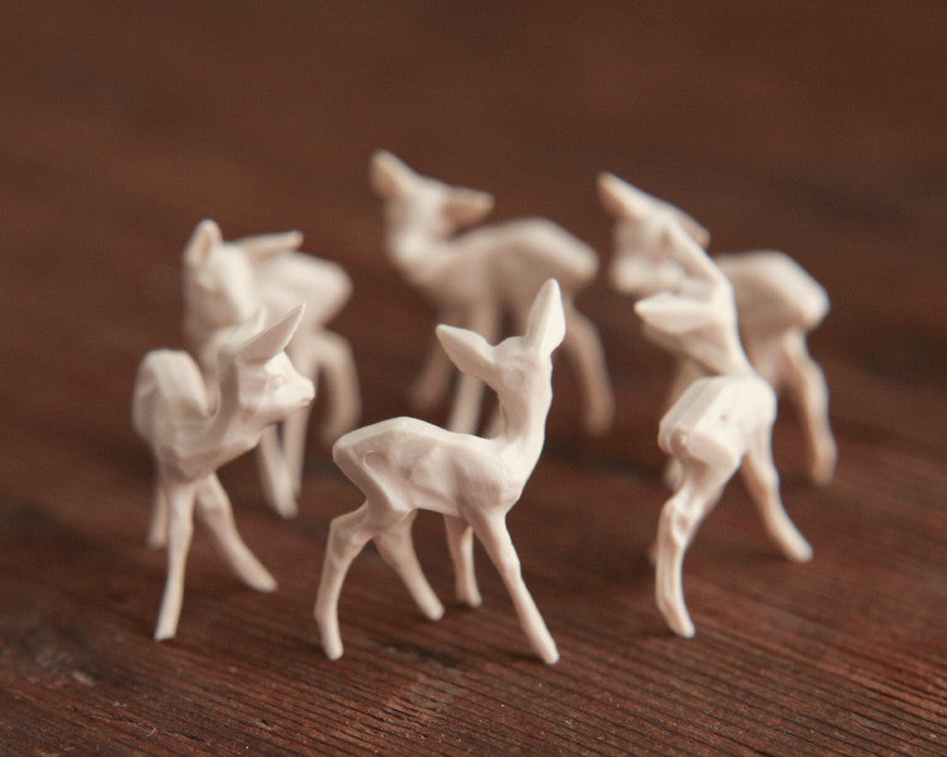 Miniature Deer - 6 Tiny Cream Plastic German Deer, Craft Figurines